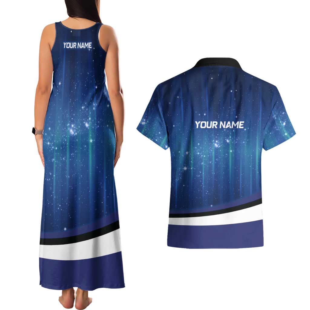 Custom Galaxy Golf Couples Matching Tank Maxi Dress and Hawaiian Shirt with Golfer Silhouette, Golf Ball Design - Wonder Print Shop
