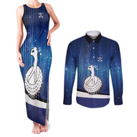 Custom Galaxy Golf Couples Matching Tank Maxi Dress and Long Sleeve Button Shirt with Golfer Silhouette, Golf Ball Design - Wonder Print Shop