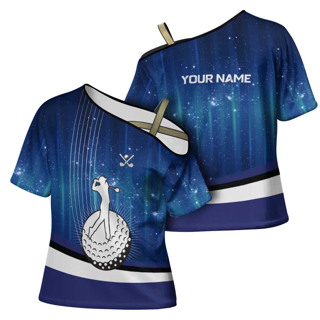 Custom Galaxy Golf Cross Shoulder Shirt with Golfer Silhouette, Golf Ball Design - Wonder Print Shop