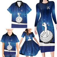 Custom Galaxy Golf Family Matching Long Sleeve Bodycon Dress and Hawaiian Shirt with Golfer Silhouette, Golf Ball Design - Wonder Print Shop