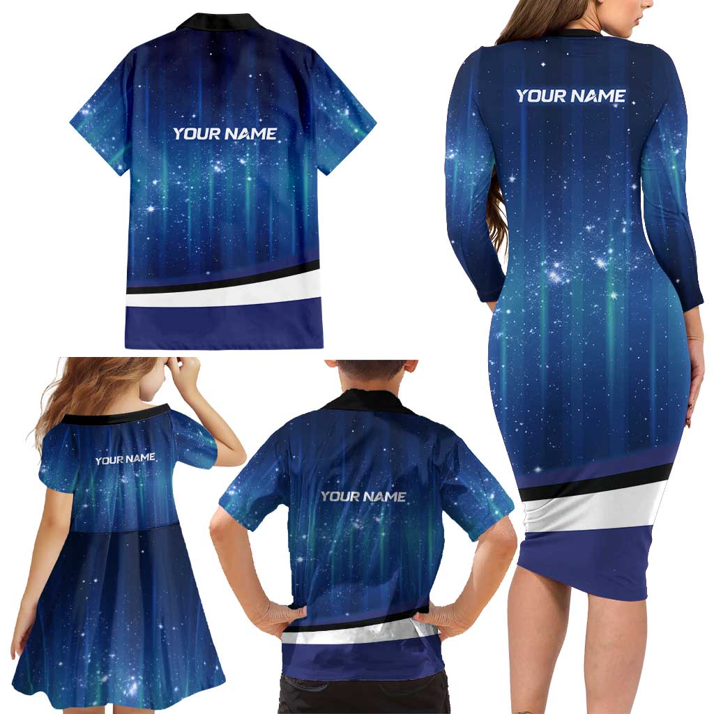 Custom Galaxy Golf Family Matching Long Sleeve Bodycon Dress and Hawaiian Shirt with Golfer Silhouette, Golf Ball Design - Wonder Print Shop