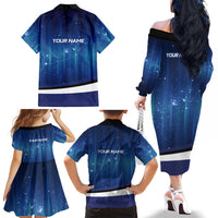 Custom Galaxy Golf Family Matching Off The Shoulder Long Sleeve Dress and Hawaiian Shirt with Golfer Silhouette, Golf Ball Design - Wonder Print Shop