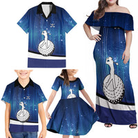 Custom Galaxy Golf Family Matching Off Shoulder Maxi Dress and Hawaiian Shirt with Golfer Silhouette, Golf Ball Design - Wonder Print Shop