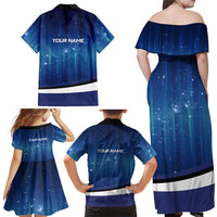 Custom Galaxy Golf Family Matching Off Shoulder Maxi Dress and Hawaiian Shirt with Golfer Silhouette, Golf Ball Design - Wonder Print Shop