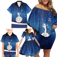 Custom Galaxy Golf Family Matching Off Shoulder Short Dress and Hawaiian Shirt with Golfer Silhouette, Golf Ball Design - Wonder Print Shop