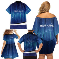 Custom Galaxy Golf Family Matching Off Shoulder Short Dress and Hawaiian Shirt with Golfer Silhouette, Golf Ball Design - Wonder Print Shop