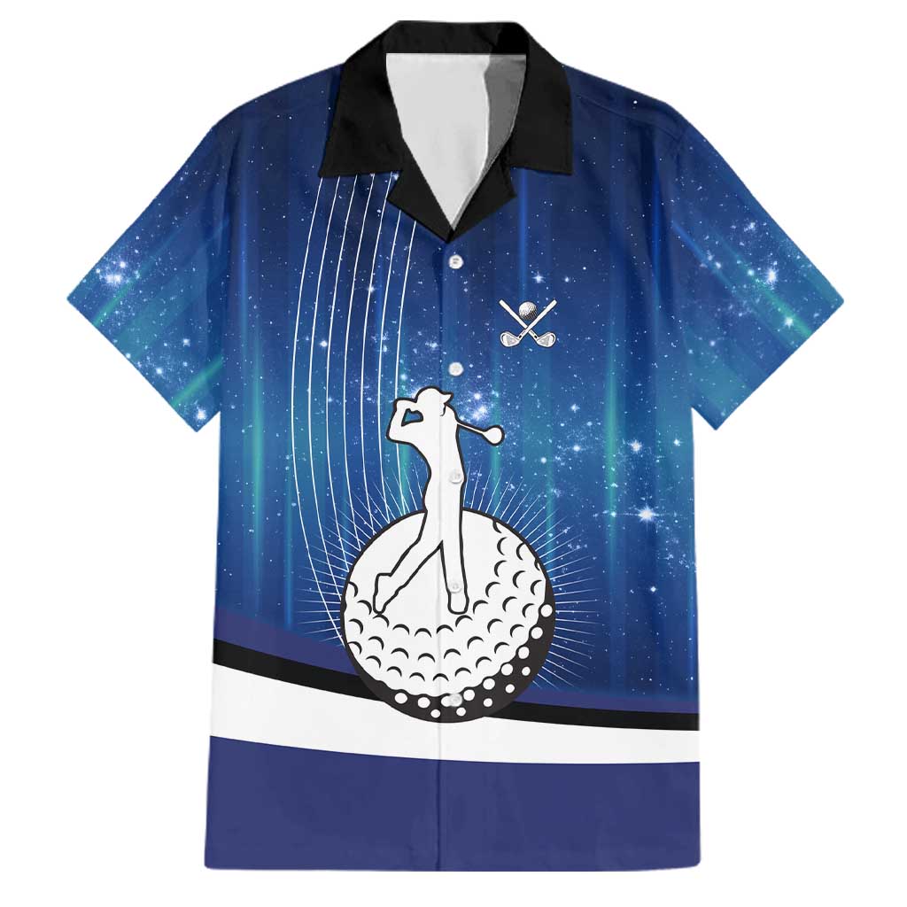 Custom Galaxy Golf Family Matching Puletasi and Hawaiian Shirt with Golfer Silhouette, Golf Ball Design - Wonder Print Shop