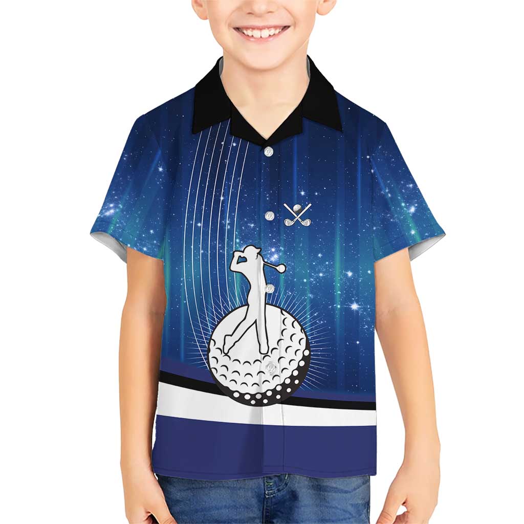 Custom Galaxy Golf Family Matching Puletasi and Hawaiian Shirt with Golfer Silhouette, Golf Ball Design - Wonder Print Shop