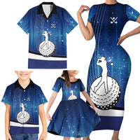 Custom Galaxy Golf Family Matching Short Sleeve Bodycon Dress and Hawaiian Shirt with Golfer Silhouette, Golf Ball Design - Wonder Print Shop