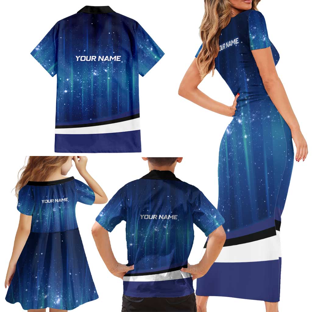 Custom Galaxy Golf Family Matching Short Sleeve Bodycon Dress and Hawaiian Shirt with Golfer Silhouette, Golf Ball Design - Wonder Print Shop