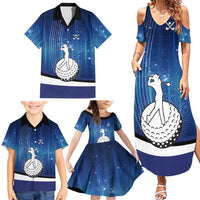Custom Galaxy Golf Family Matching Summer Maxi Dress and Hawaiian Shirt with Golfer Silhouette, Golf Ball Design - Wonder Print Shop