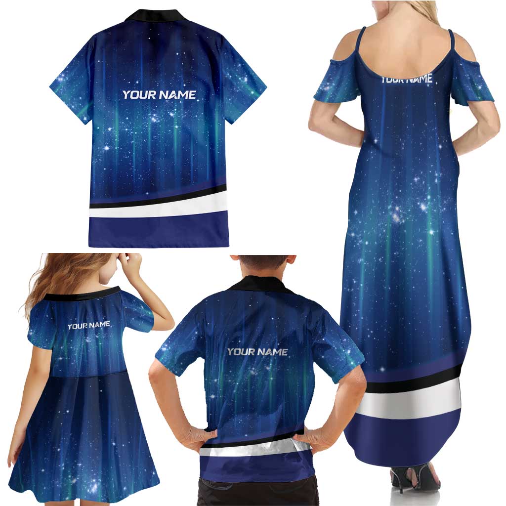 Custom Galaxy Golf Family Matching Summer Maxi Dress and Hawaiian Shirt with Golfer Silhouette, Golf Ball Design - Wonder Print Shop