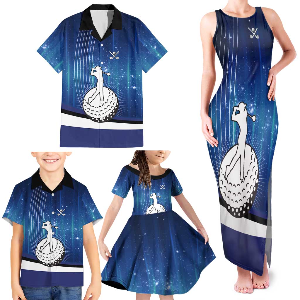 Custom Galaxy Golf Family Matching Tank Maxi Dress and Hawaiian Shirt with Golfer Silhouette, Golf Ball Design - Wonder Print Shop