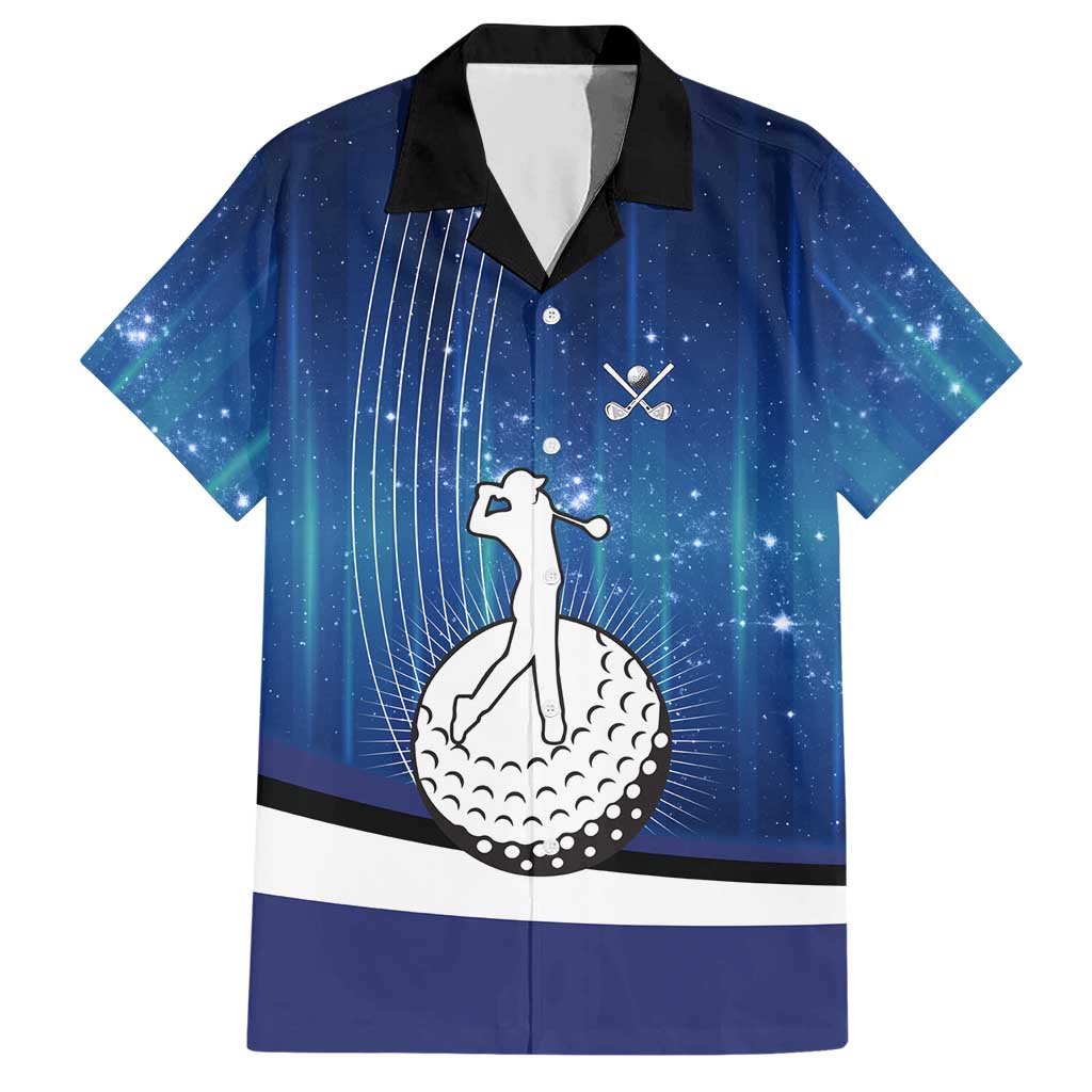 Custom Galaxy Golf Hawaiian Shirt with Golfer Silhouette, Golf Ball Design - Wonder Print Shop