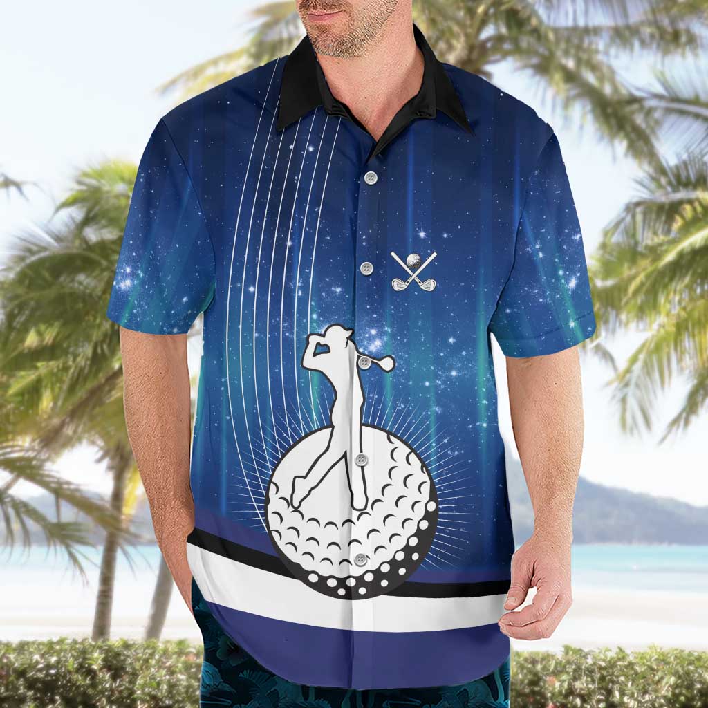 Custom Galaxy Golf Hawaiian Shirt with Golfer Silhouette, Golf Ball Design - Wonder Print Shop