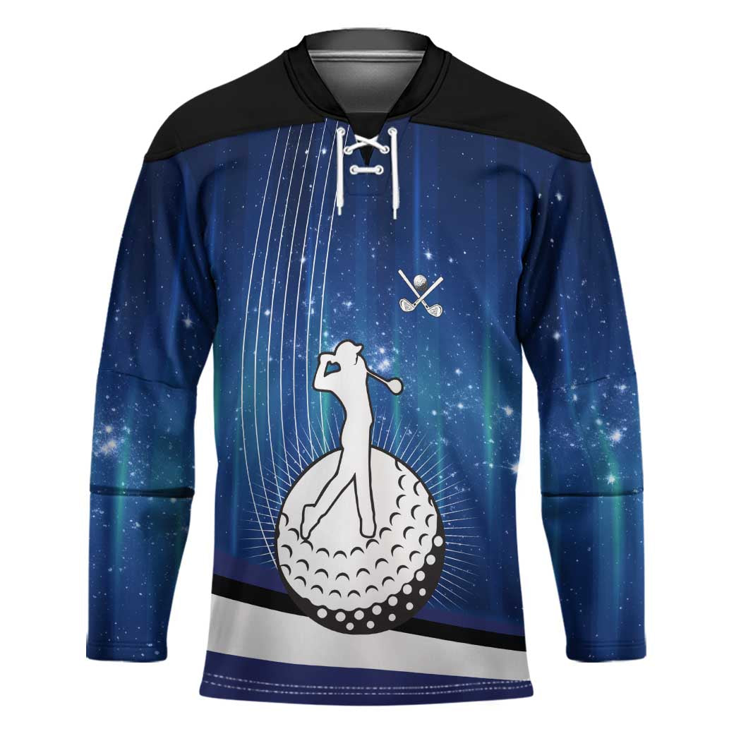 Custom Galaxy Golf Hockey Jersey with Golfer Silhouette, Golf Ball Design - Wonder Print Shop