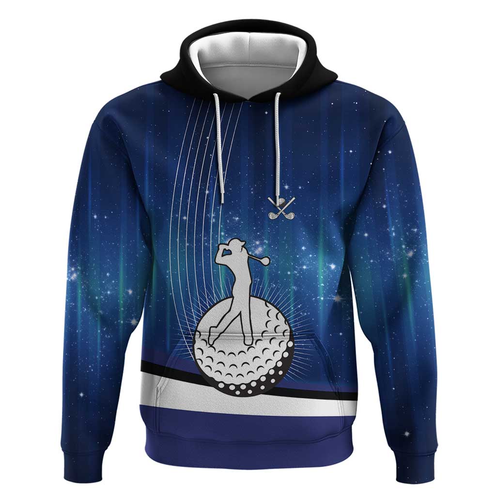 Custom Galaxy Golf Hoodie with Golfer Silhouette, Golf Ball Design - Wonder Print Shop