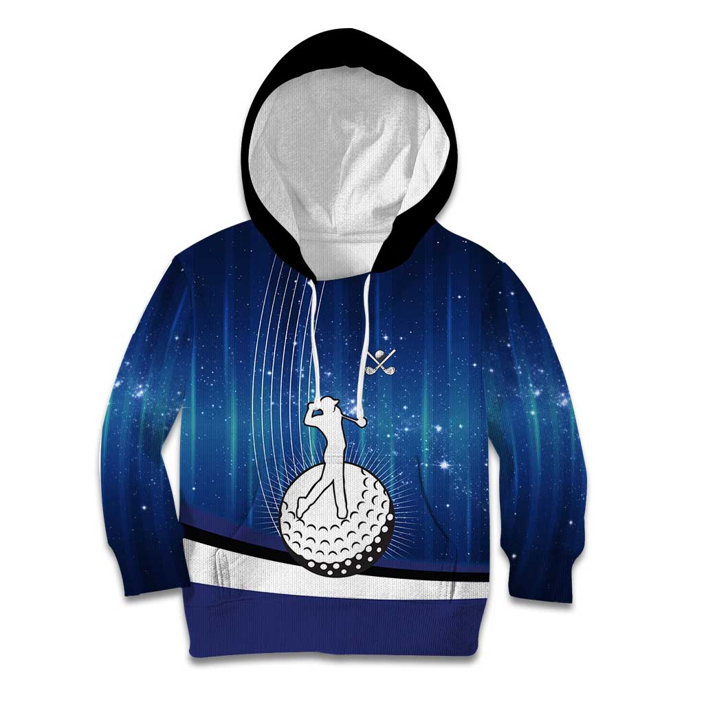 Custom Galaxy Golf Kid Hoodie with Golfer Silhouette, Golf Ball Design - Wonder Print Shop