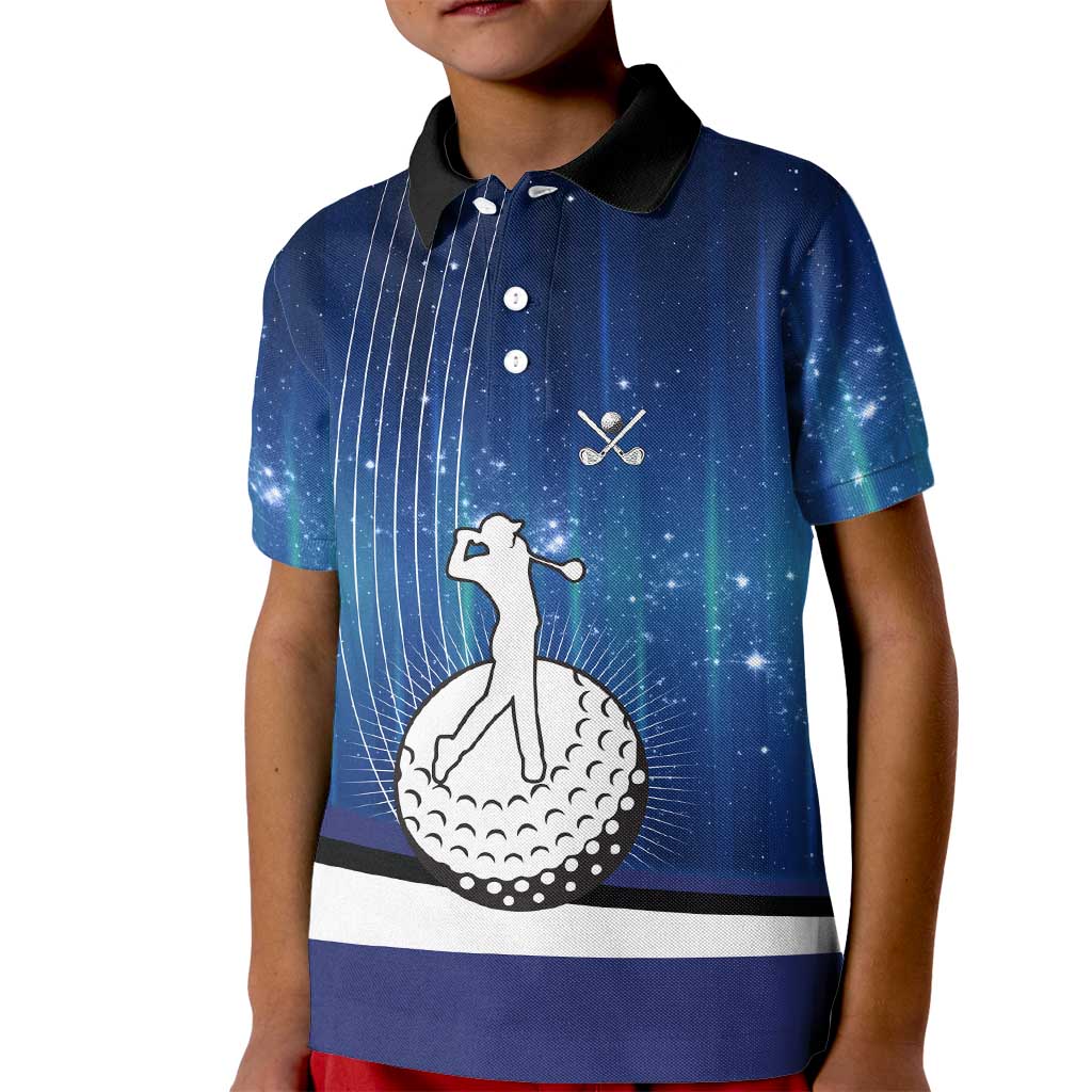 Custom Galaxy Golf Kid Polo Shirt with Golfer Silhouette, Golf Ball Design - Wonder Print Shop