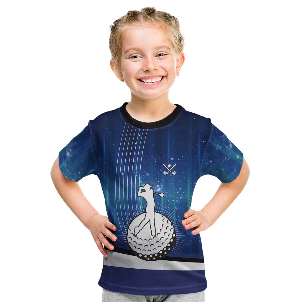 Custom Galaxy Golf Kid T Shirt with Golfer Silhouette, Golf Ball Design - Wonder Print Shop