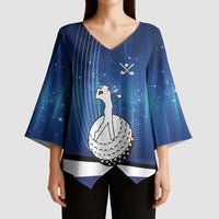 Custom Galaxy Golf Kimono Sleeve Blouse with Golfer Silhouette, Golf Ball Design - Wonder Print Shop