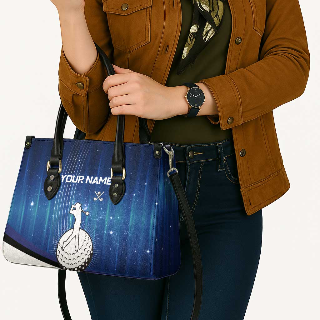 Custom Galaxy Golf Leather Bag with Golfer Silhouette, Golf Ball Design - Wonder Print Shop