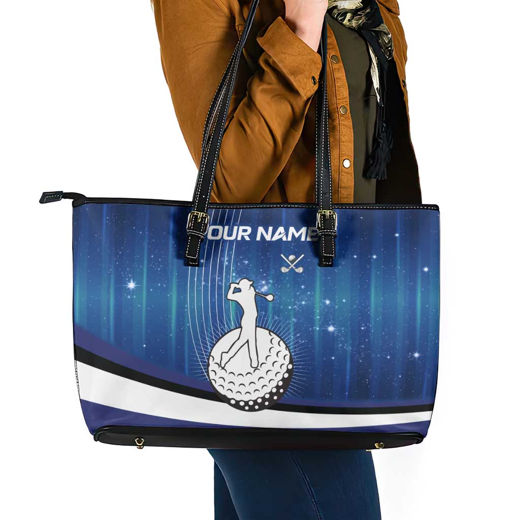 Custom Galaxy Golf Leather Tote Bag with Golfer Silhouette, Golf Ball Design - Wonder Print Shop