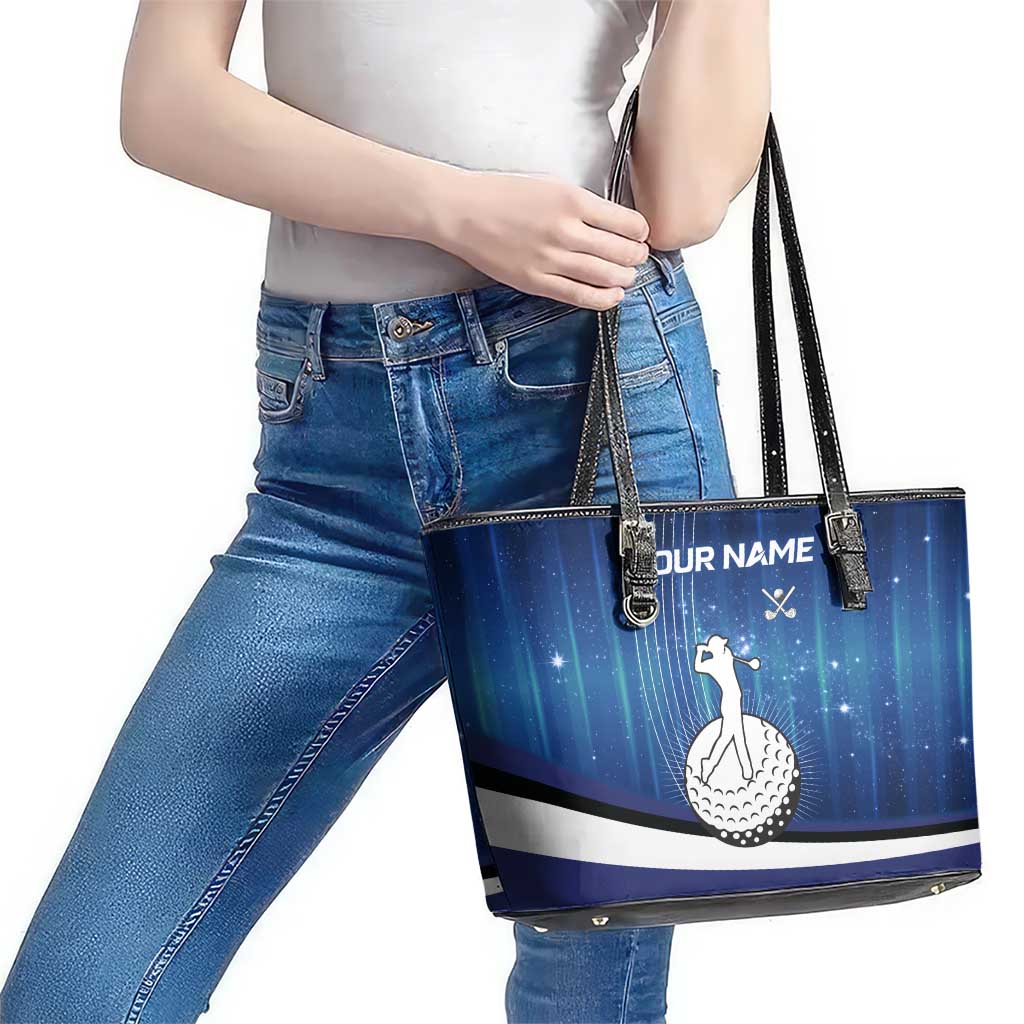 Custom Galaxy Golf Leather Tote Bag with Golfer Silhouette, Golf Ball Design - Wonder Print Shop