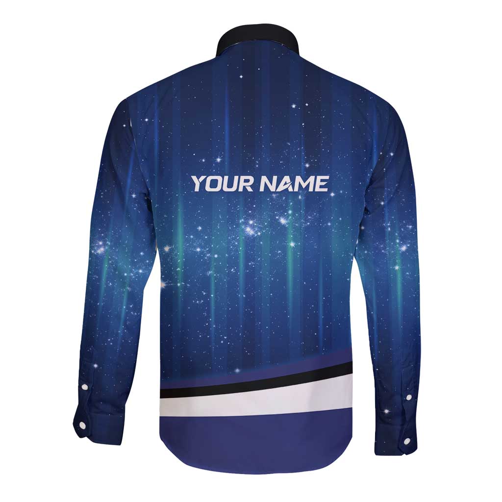 Custom Galaxy Golf Long Sleeve Button Shirt with Golfer Silhouette, Golf Ball Design - Wonder Print Shop
