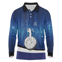 Custom Galaxy Golf Long Sleeve Polo Shirt with Golfer Silhouette, Golf Ball Design - Wonder Print Shop