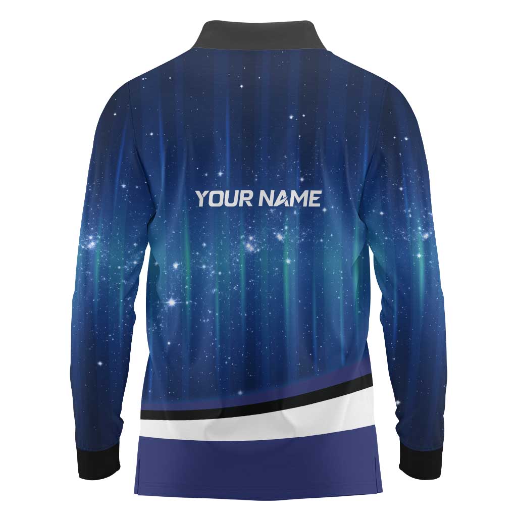 Custom Galaxy Golf Long Sleeve Polo Shirt with Golfer Silhouette, Golf Ball Design - Wonder Print Shop