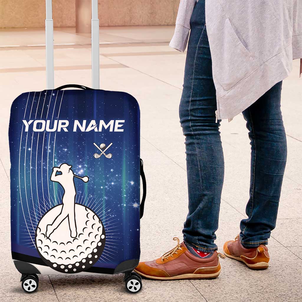 Custom Galaxy Golf Luggage Cover with Golfer Silhouette, Golf Ball Design - Wonder Print Shop