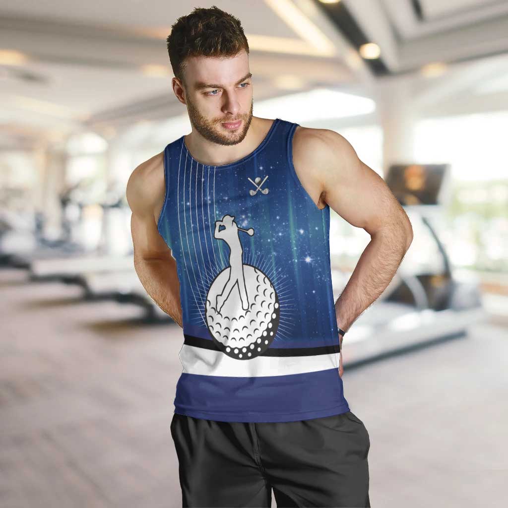 Custom Galaxy Golf Men Tank Top with Golfer Silhouette, Golf Ball Design - Wonder Print Shop