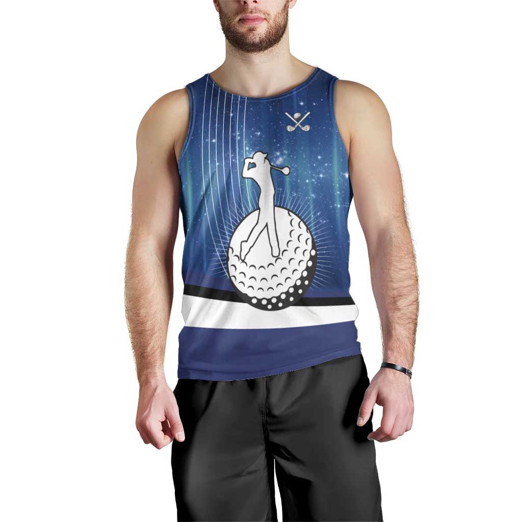 Custom Galaxy Golf Men Tank Top with Golfer Silhouette, Golf Ball Design - Wonder Print Shop