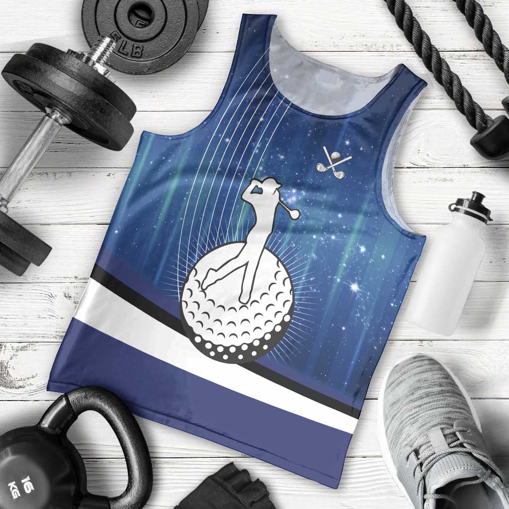 Custom Galaxy Golf Men Tank Top with Golfer Silhouette, Golf Ball Design - Wonder Print Shop