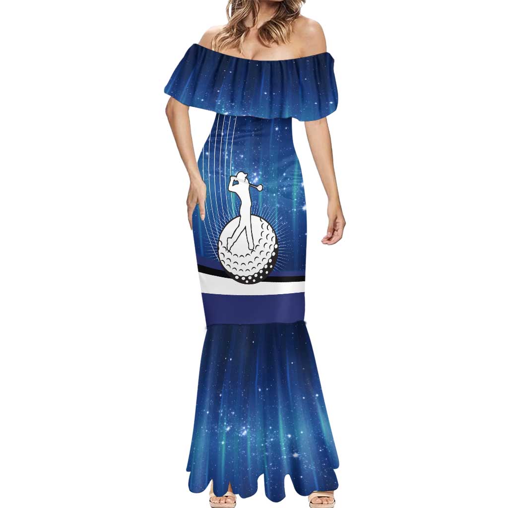 Custom Galaxy Golf Mermaid Dress with Golfer Silhouette, Golf Ball Design - Wonder Print Shop