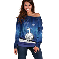 Custom Galaxy Golf Off Shoulder Sweater with Golfer Silhouette, Golf Ball Design - Wonder Print Shop