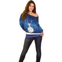 Custom Galaxy Golf Off Shoulder Sweater with Golfer Silhouette, Golf Ball Design - Wonder Print Shop