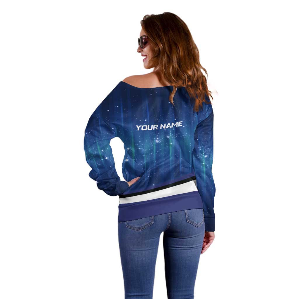 Custom Galaxy Golf Off Shoulder Sweater with Golfer Silhouette, Golf Ball Design - Wonder Print Shop