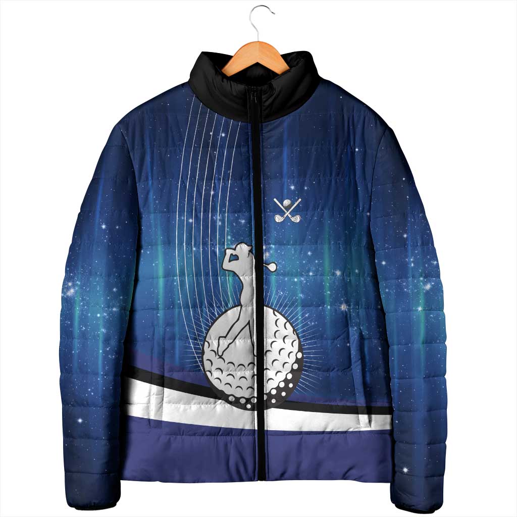 Custom Galaxy Golf Padded Jacket with Golfer Silhouette, Golf Ball Design - Wonder Print Shop