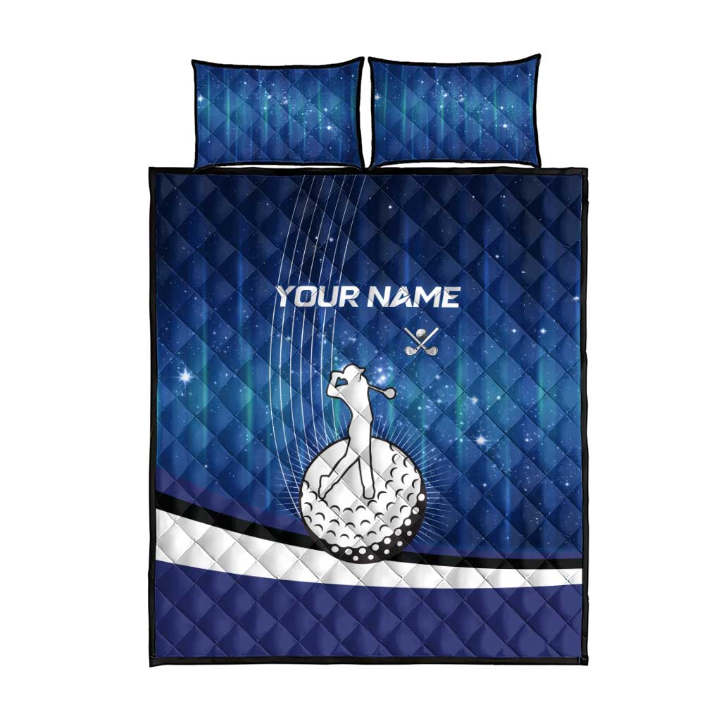 Custom Galaxy Golf Quilt Bed Set with Golfer Silhouette, Golf Ball Design - Wonder Print Shop