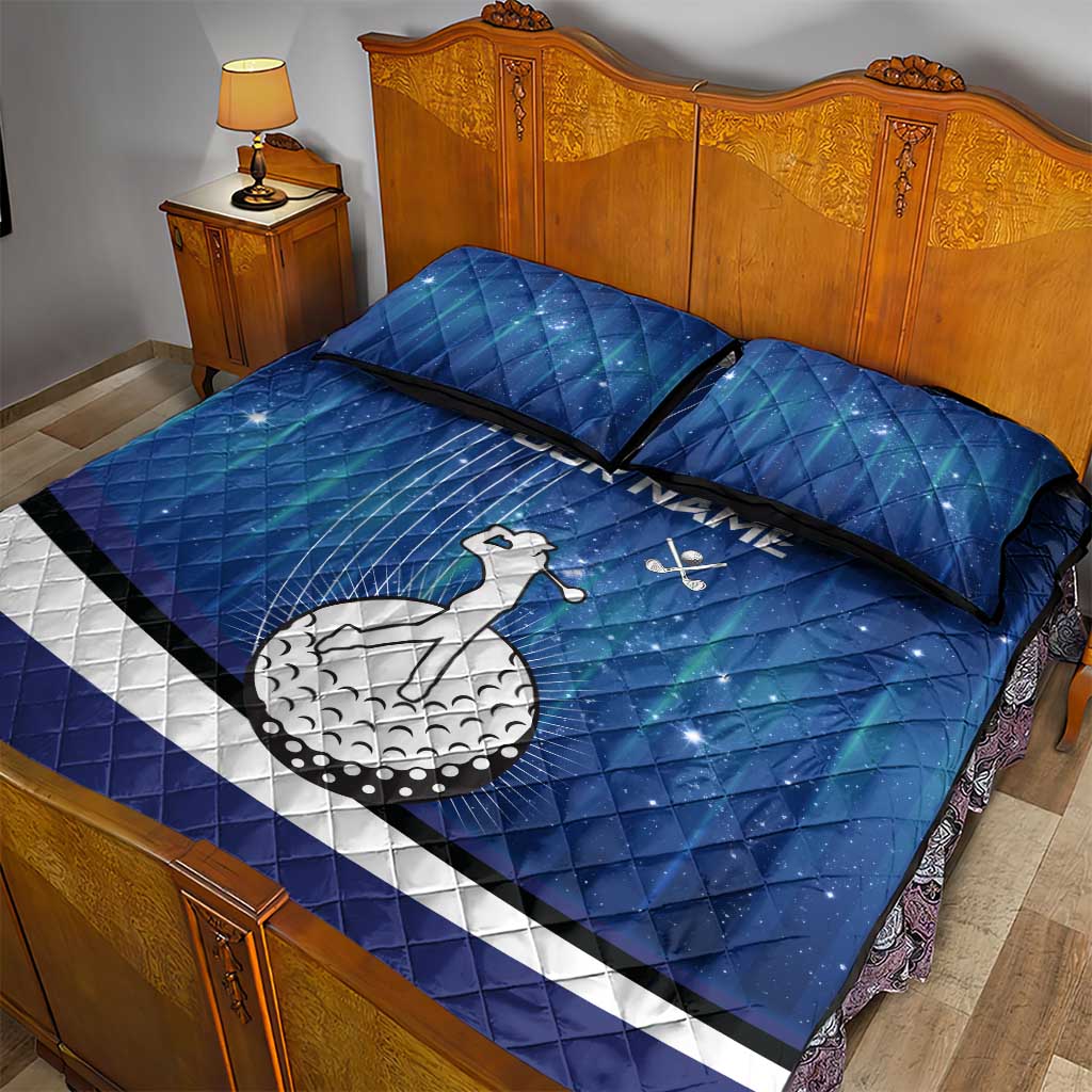 Custom Galaxy Golf Quilt Bed Set with Golfer Silhouette, Golf Ball Design - Wonder Print Shop