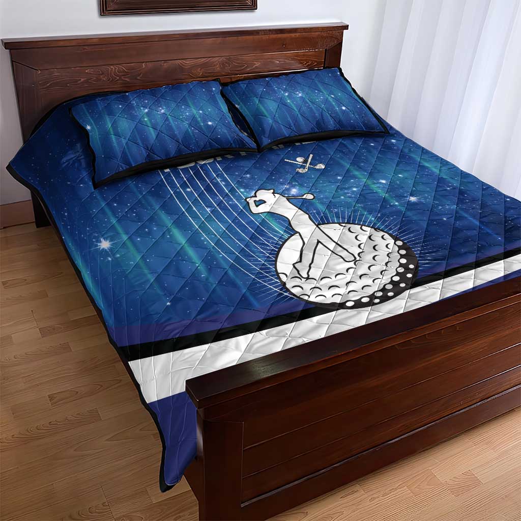 Custom Galaxy Golf Quilt Bed Set with Golfer Silhouette, Golf Ball Design - Wonder Print Shop