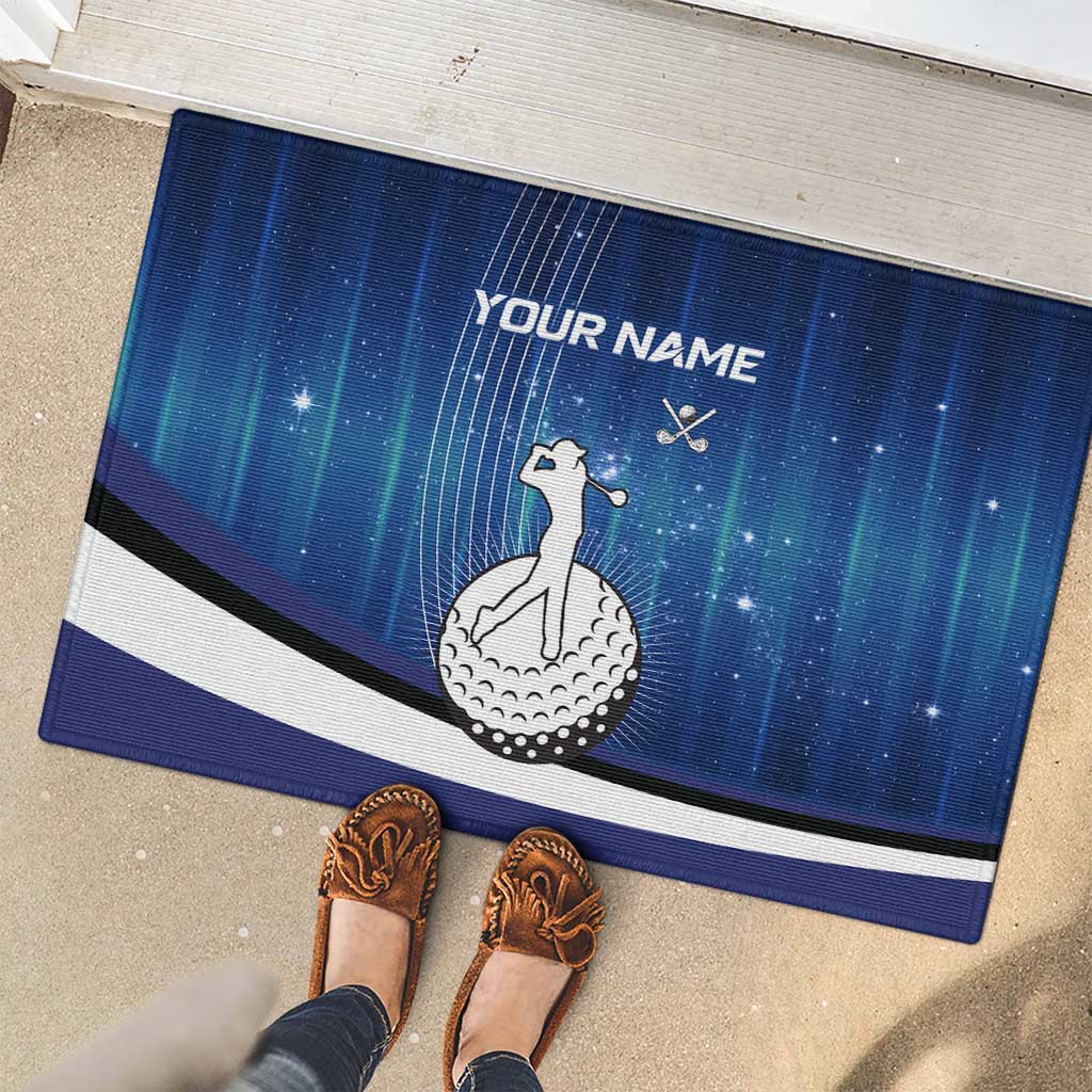 Custom Galaxy Golf Rubber Doormat with Golfer Silhouette, Golf Ball Design - Wonder Print Shop