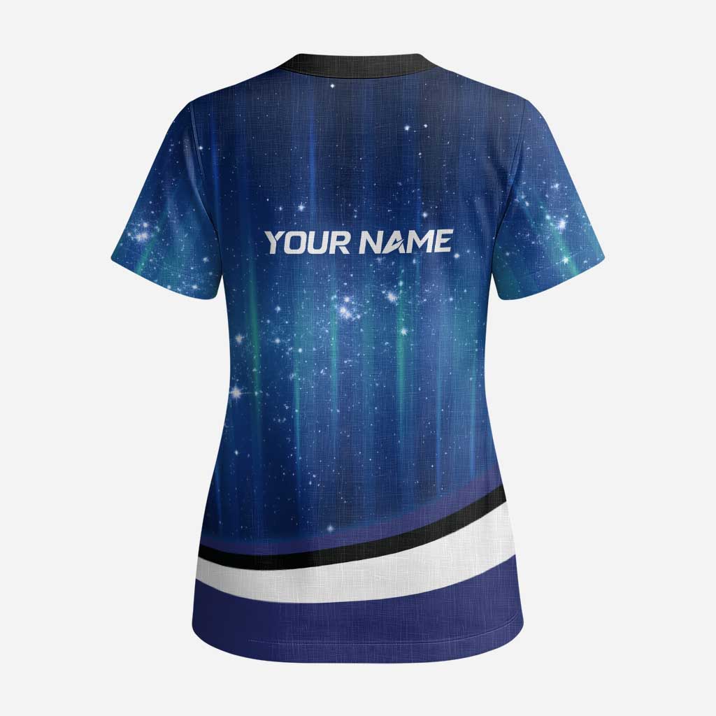 Custom Galaxy Golf Scrub Top with Golfer Silhouette, Golf Ball Design - Wonder Print Shop