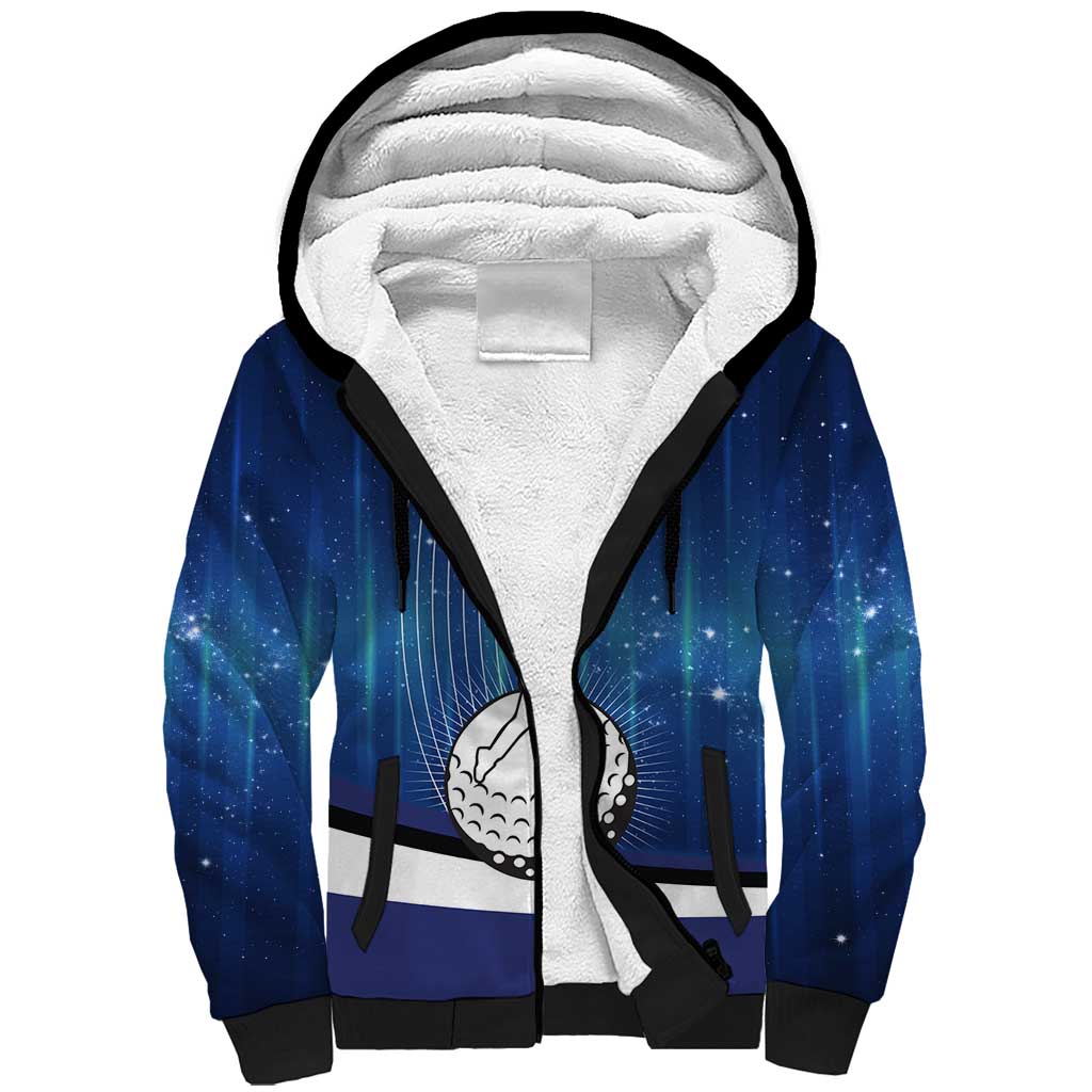 Custom Galaxy Golf Sherpa Hoodie with Golfer Silhouette, Golf Ball Design - Wonder Print Shop