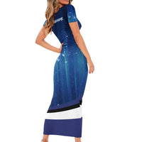 Custom Galaxy Golf Short Sleeve Bodycon Dress with Golfer Silhouette, Golf Ball Design - Wonder Print Shop