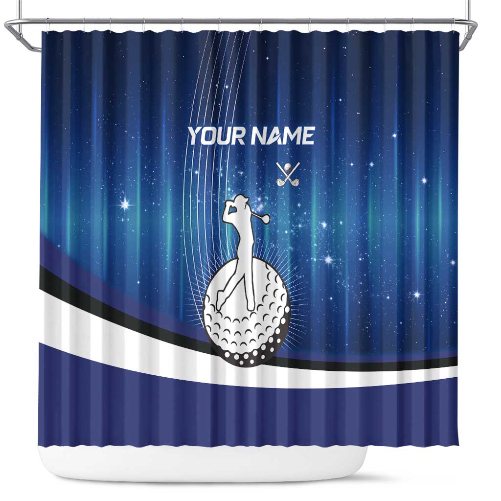 Custom Galaxy Golf Shower Curtain with Golfer Silhouette, Golf Ball Design - Wonder Print Shop