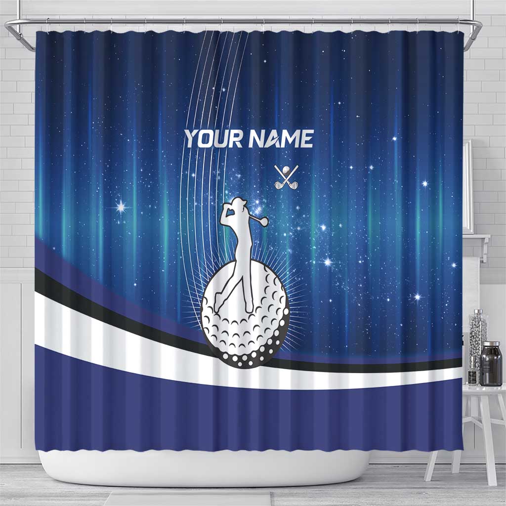 Custom Galaxy Golf Shower Curtain with Golfer Silhouette, Golf Ball Design - Wonder Print Shop