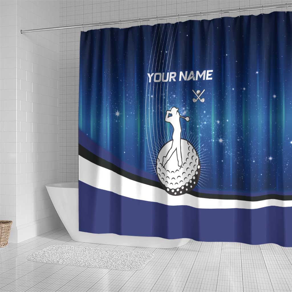 Custom Galaxy Golf Shower Curtain with Golfer Silhouette, Golf Ball Design - Wonder Print Shop